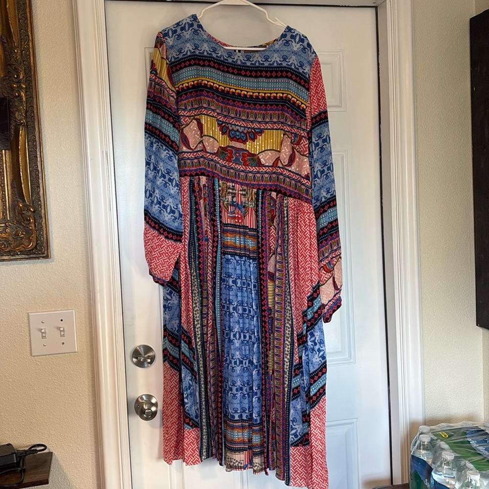 Anthropologie Colorful Patterned Long Sleeve Dress